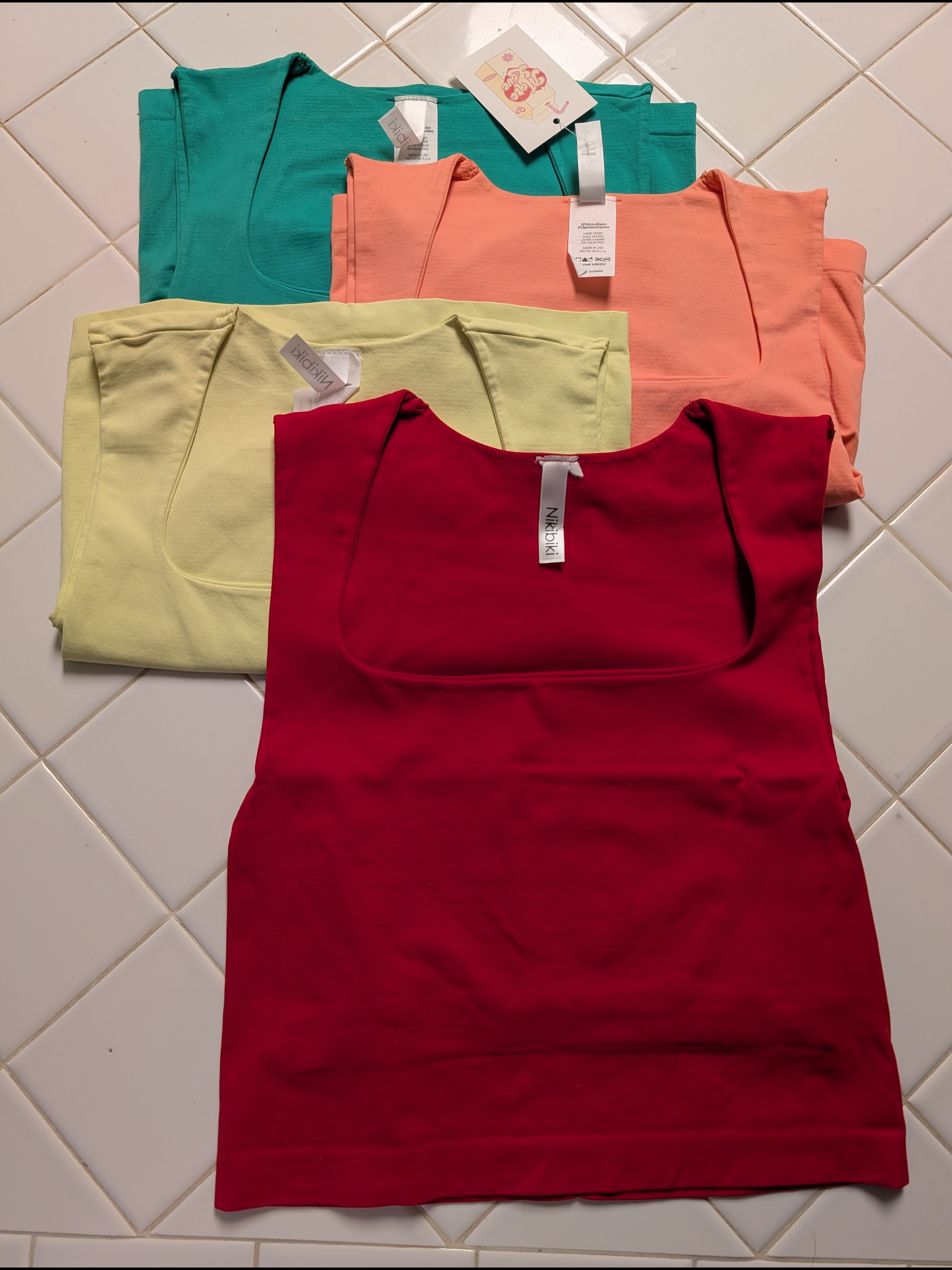 Nikibiki Crop Tank Top Bundle - Red, Teal, Peach, Lemon, Coral